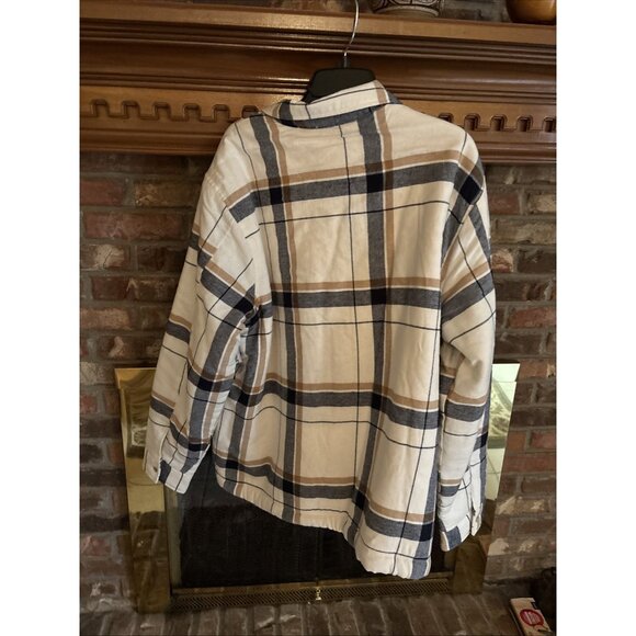 Men’s Old Navy Sherpa Lined Shacket Size XL Tan & Blue Plaid New - Picture 3 of 8
